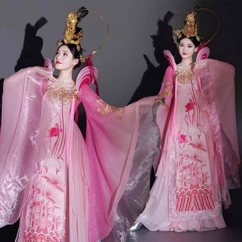 Pink Tang Empress Pageant show dresses for women girls Opening dance costume girl Chinese style Dress up Model show Tang Dynasty classical dance costumes 